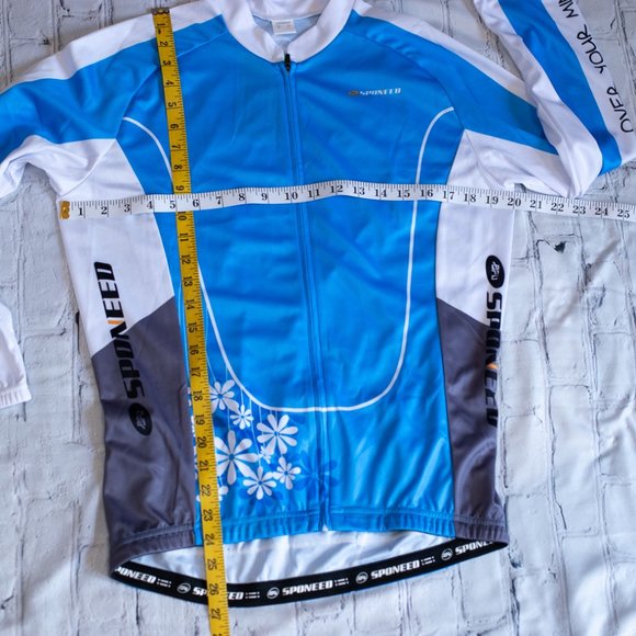 Sponeed Women's Cycling Long Sleeve Jersey Blue White Three Pockets Back Size M - Picture 14 of 14